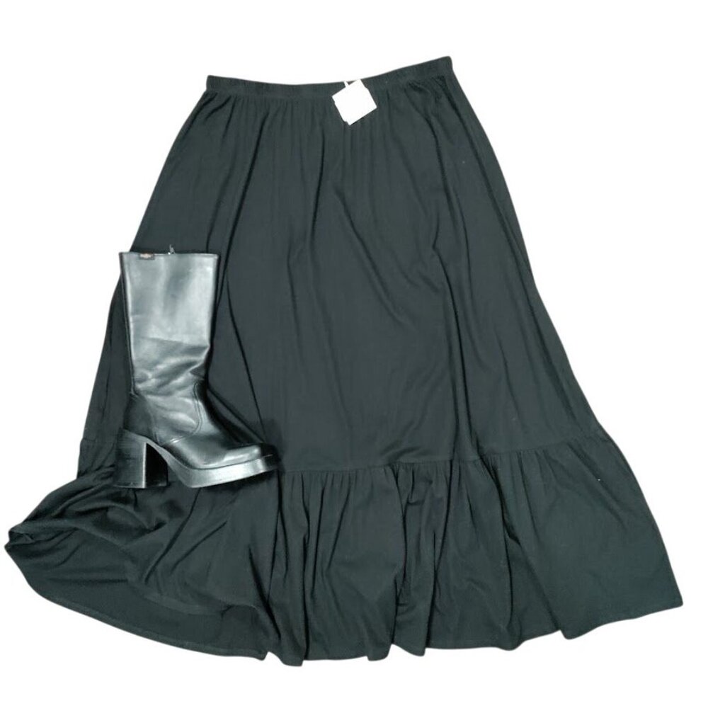 Monn NWT Modesty Jersey Whimsygoth Ruffle Elastic Waist Black Long Skirt 1XL - Picture 2 of 9